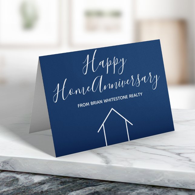 Real Estate Happy Home Anniversary Blue Marketing Card (Creator Uploaded)