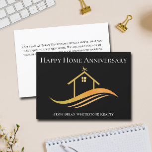 Real Estate Happy Home Anniversary Chic Black Card