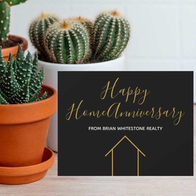 Real Estate Happy Home Anniversary Chic Gold Black Card (Creator Uploaded)