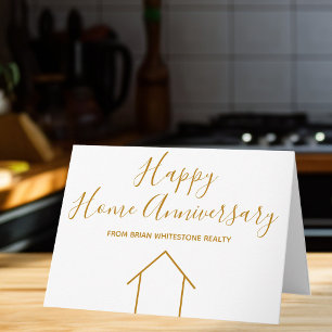 Real Estate Happy Home Anniversary Chic Gold Card