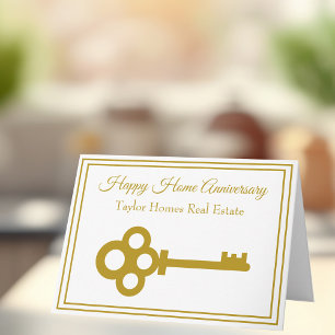Real Estate Happy Home Anniversary Chic Gold Key  Card