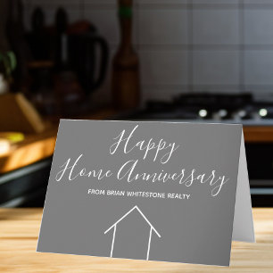 Real Estate Happy Home Anniversary Custom Grey Card