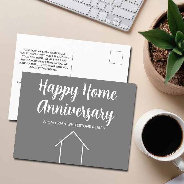 Real Estate Happy Home Anniversary Custom Grey Postcard (Creator Uploaded)