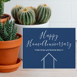 Real Estate Happy Home Anniversary Simple Blue Card<br><div class="desc">This modern Happy Home Anniversary card is custom made with your realty company name under the chic typography. These minimalist blue and white cards feature a simple line drawing of a house. They are perfect to send to past homebuying clients to remind them to refer friends and family who are...</div>