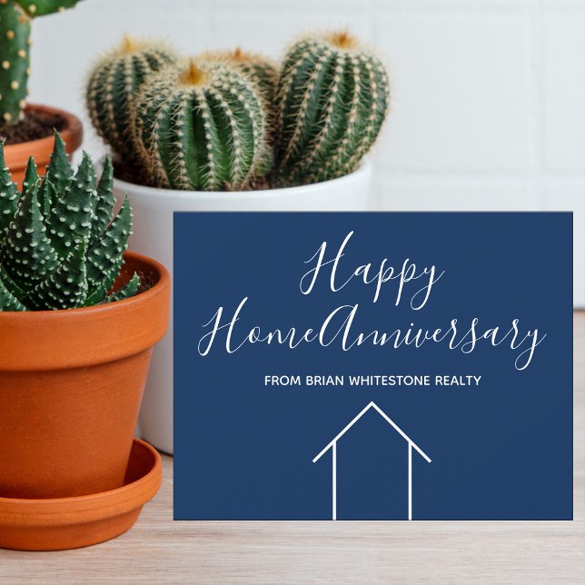 Real Estate Happy Home Anniversary Simple Blue Card (Creator Uploaded)