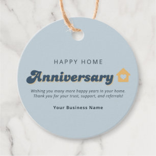 Real Estate Home Anniversary QR Code Retro Blue Favour Tags