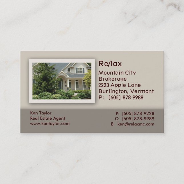 Real Estate Home Business Card Beige (Front)