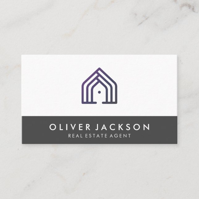 Real Estate Home Icon | Grey Trim Business Card (Front)