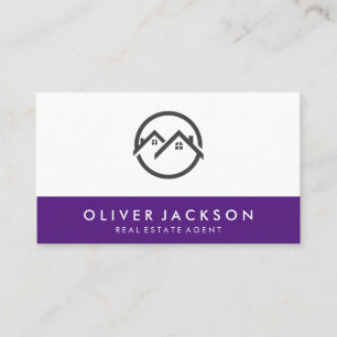 Real Estate Home Icon   Purple Trim Business Card