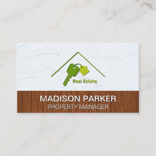 Real Estate Home Keys Logo   Wood Spackled Wall Business Card