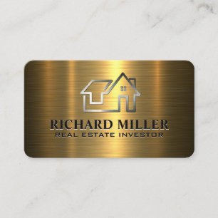 Real Estate Home Logo   Metallic Gold Business Card