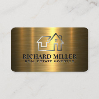 Real Estate Home Logo | Metallic Gold Business Card
