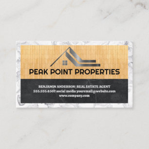 Real Estate Home Logo Wood Marble Business Card