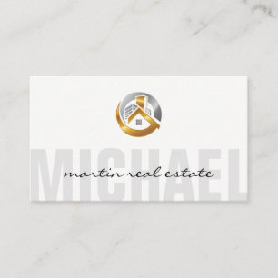 Real Estate Home   Metallic Logo Business Card