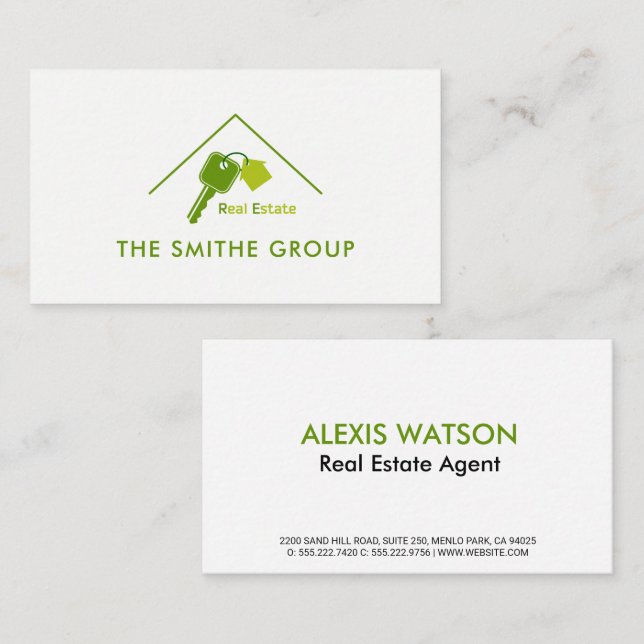 Real Estate Home Roof and Keys Business Card (Front/Back)