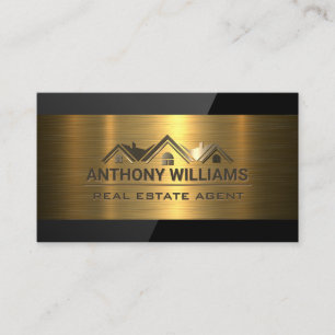 Real Estate Homes Gold Metallic Black Gloss Business Card