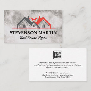 Real Estate Homes Logo   Marble Texture   QR Code Business Card