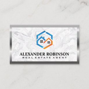 Real Estate Homes   Marble Metal Border Business Card