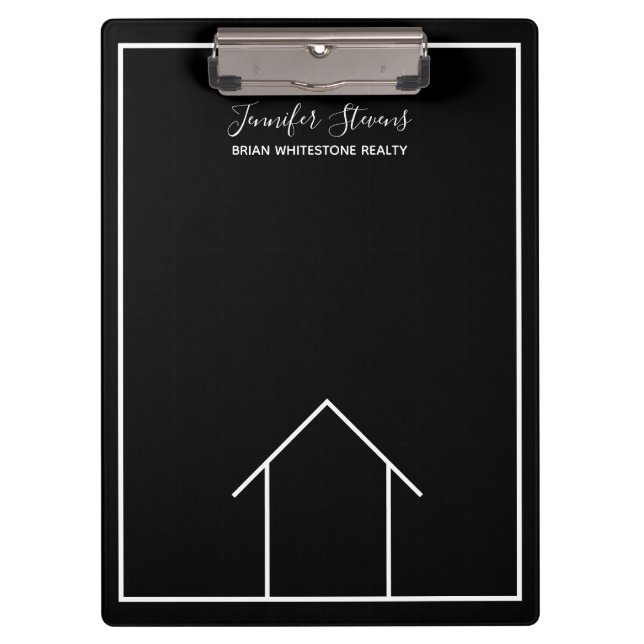 Real Estate House Black White Custom Realtor Clipboard (Front)