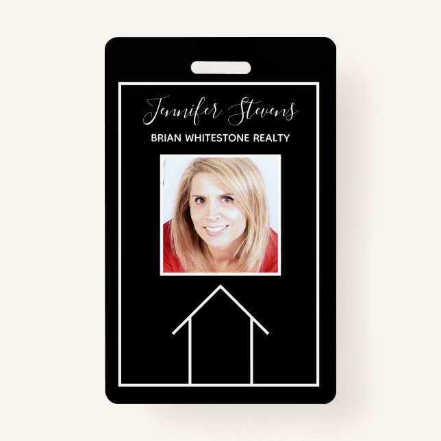 Real Estate House Black White Custom Realtor ID Badge (Front)