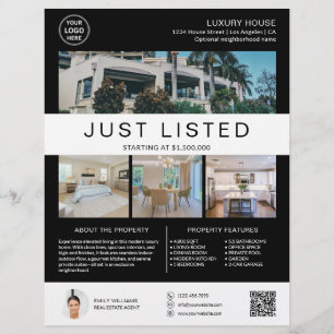 Real Estate House for Sale Logo Photo QR Black Flyer
