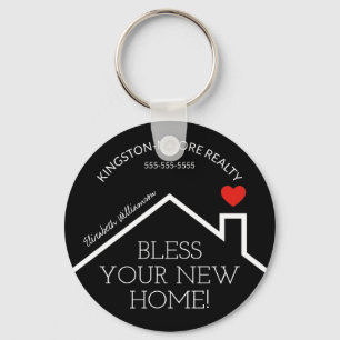 Real Estate House Heart Custom Realtor Business Key Ring