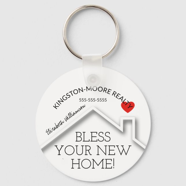 Real Estate House Heart Custom Realtor Business Key Ring (Front)