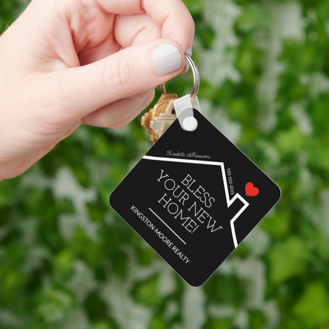 Real Estate House Heart Custom Realtor Business Key Ring (Hand)