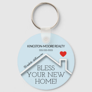 Real Estate House Heart Custom Realtor Business Key Ring