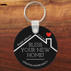Real Estate House Heart Custom Realtor Business Key Ring