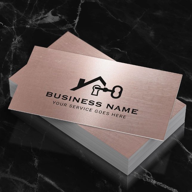 Real Estate House & Key Modern Rose Gold Realtor Business Card (Creator Uploaded)
