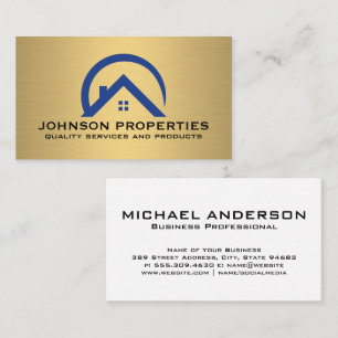 Real Estate House Logo Gold Metallic Business Card