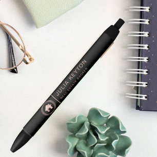 Real Estate House Logo Greek Key Rose Gold Black Ink Pen