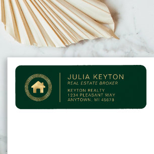 Real Estate House Logo Green Gold Return Address Label