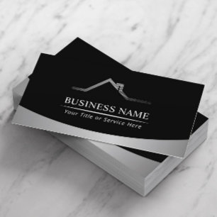 Real Estate House Roof Logo Modern Metallic Business Card