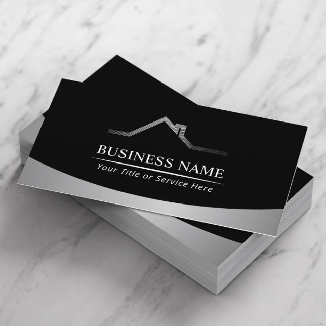 Real Estate House Roof Logo Modern Metallic Business Card (Creator Uploaded)