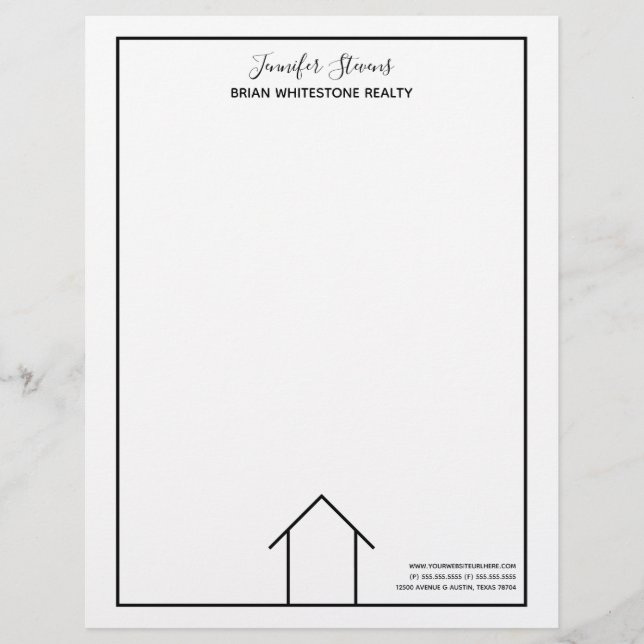 Real Estate House Simple Chic Custom Business Letterhead (Front)