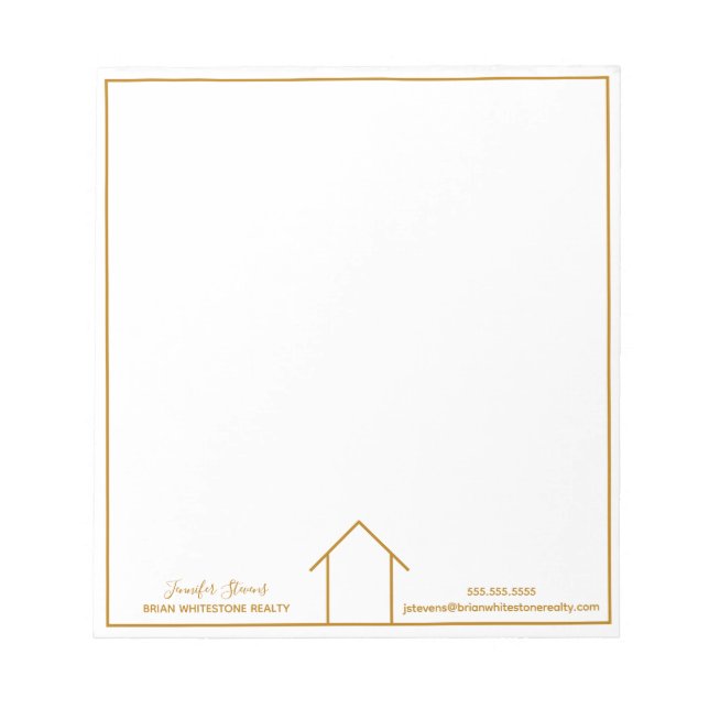 Real Estate House Simple Chic Gold Custom Realtor Notepad (Front)