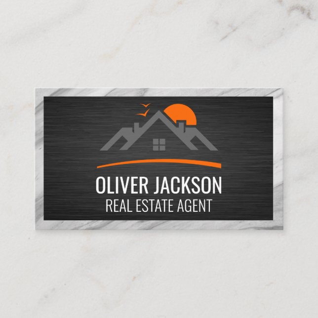 Real Estate Houses Properties | Marble Border Business Card (Front)