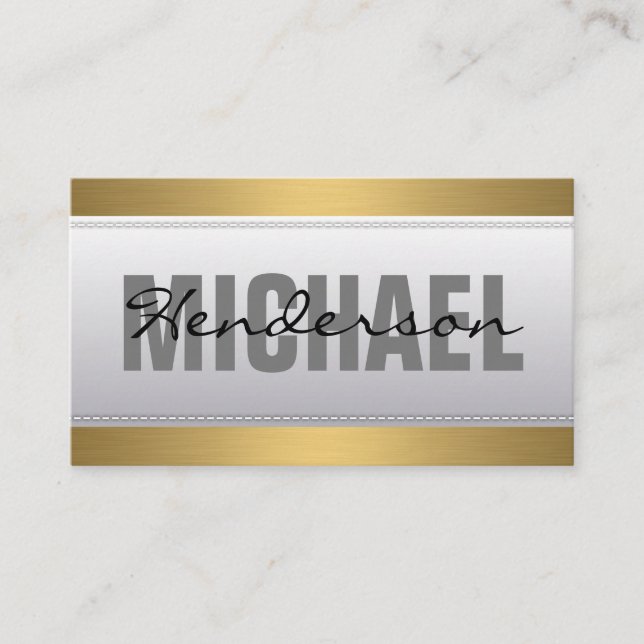 Real Estate Icon | Gold Metallic Trim | Stitched Business Card (Front)