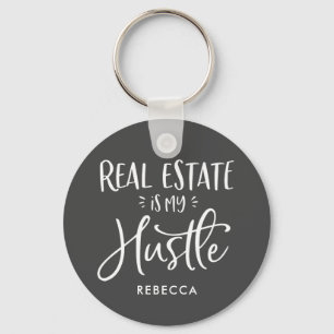 Real Estate Is My Hustle Personalized Agent Grey Key Ring