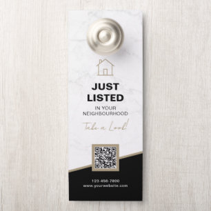 Real Estate Just Listed Modern Marble Gold Agent Door Hanger