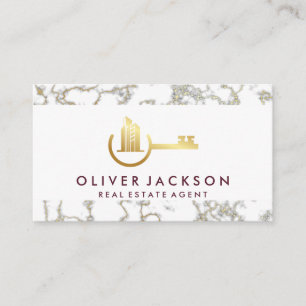 Real Estate Key Logo   Gold Marble Business Card