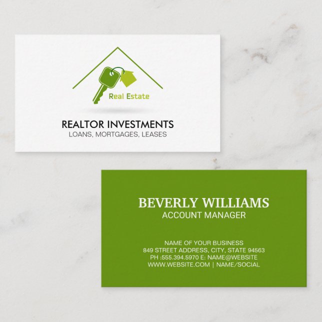 Real Estate Keys House Logo Business Card (Front/Back)