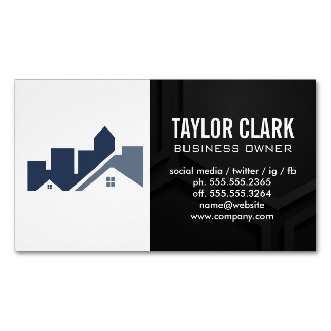 Real Estate Logo | Black Background Magnetic Business Card (Front)