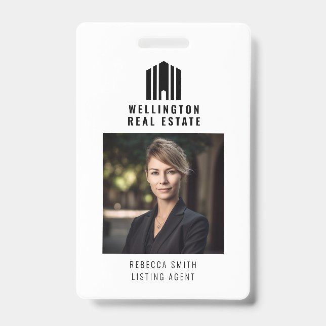 Real Estate Logo Black White Listing Agent Realtor ID Badge (Front)