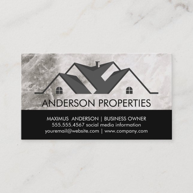Real Estate Logo Black White | Marble Business Card (Front)