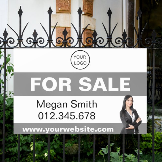 Real Estate Logo For Sale Brokerage Custom Banner (real estate grey white for sale banner)