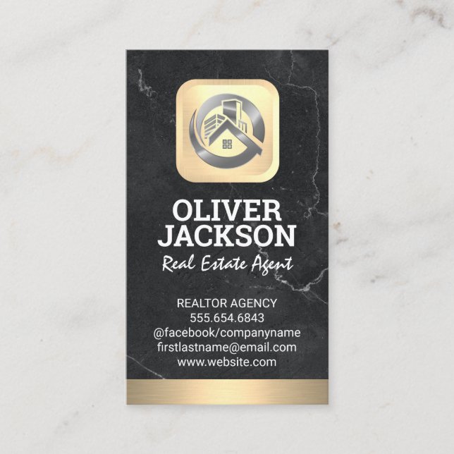 Real Estate Logo | Gold | Marble Business Card (Front)