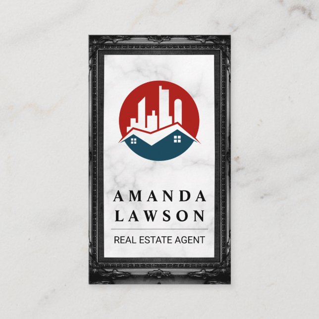 Real Estate Logo | Marble | Black Frame  Appointment Card (Front)